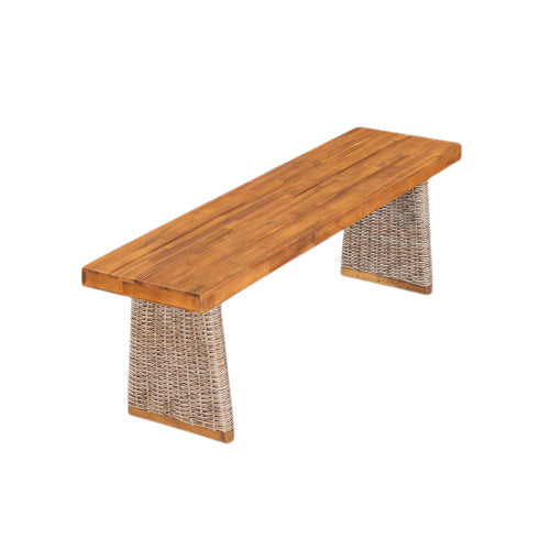 Outdoor 1pcs Acacia Wood Bench,Teak Finish+ Brown Wicker