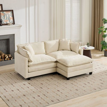 Beige Cloud Loveseat Modular Sofa, Chenille Fabric, Ottoman Not Included