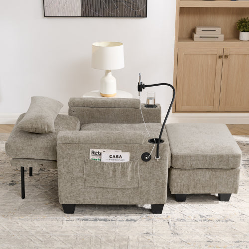 Brown Manual Recliner Single Sofa,USB Port,Cup Holders,Storage Ottoman