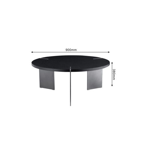 Round Coffee Table, Black Oak Top & Metal Feet