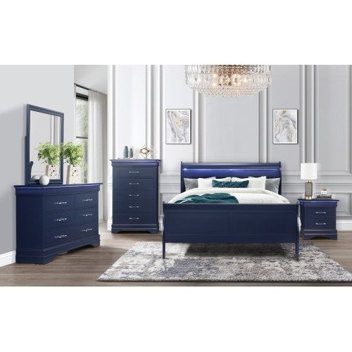 Charlston Blue 2-Drawer Nightstand with LED Lighting, Modern Bedside Storage Cabinet