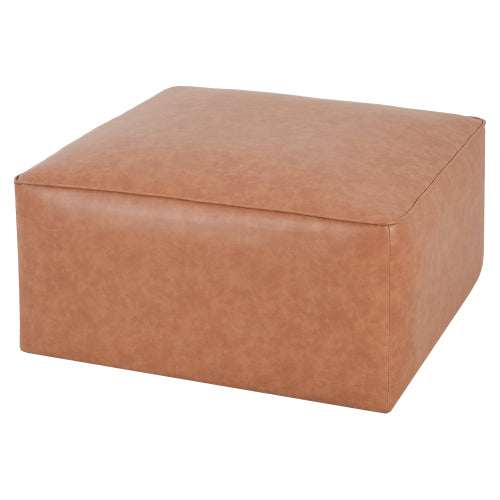 Tan Brown PU Leather Square Ottoman, Modular Upholstered Foot Stool, 29.5 inchW x29.5 inchD x15 inchH with Pocket Coil Cushion