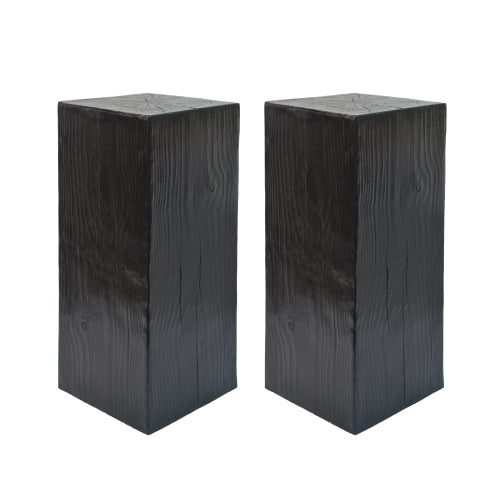 Wood-Look Square-Column MGO End Table, H33.75",Wood-Like Distressed Finish, Mix with Different Heights, Indoor Outdoor Use,Black Color