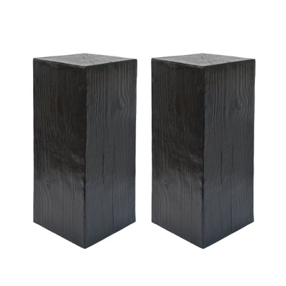 Wood-Look Square-Column MGO End Table, H33.75",Wood-Like Distressed Finish, Mix with Different Heights, Indoor Outdoor Use,Black Color