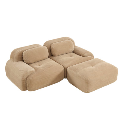 82-Inch Camel Corduroy L-Shaped Modular Sectional Sofa Curved Armrest No-Assembly