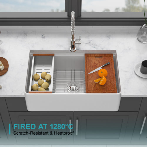 White Kitchen Sink Workstation - 33 x 20 x 10 inch White Porcelain Ceramic Sngle Bowl Kitchen Sink