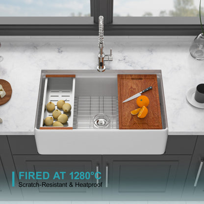 White Kitchen Sink Workstation - 33 x 20 x 10 inch White Porcelain Ceramic Sngle Bowl Kitchen Sink