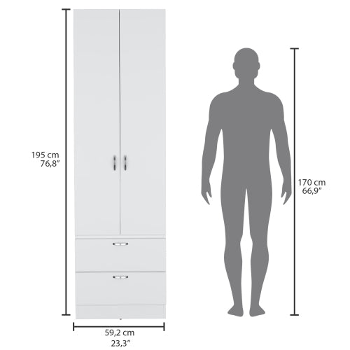 76" High Armoire Wardrove Closet with 2 Drawers, Double Door Cabinet , One Shelf and Hanging Rod, Bedroom Clothes Storage Cabinet Organizer