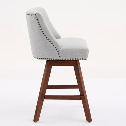 Counter Height Swivel Barstools, 26inch  H Seat Height Upholstered Bar Stools Set of 2, Fabric in Ivory
