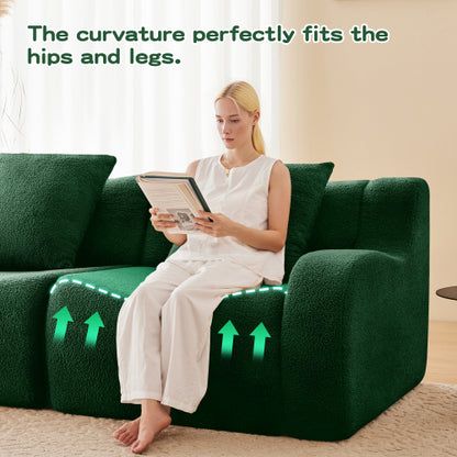 Green Boneless Modular Teddy Fabric Sofa No-Assembly 32D High-Density Sponge Non-Slip Base
