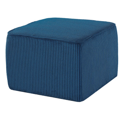 Blue Upholstered Square Ottoman with Corduroy Fabric Design