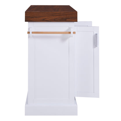 53 Inch Rolling Kitchen Island with Thick Top Drawers & Spice Rack White