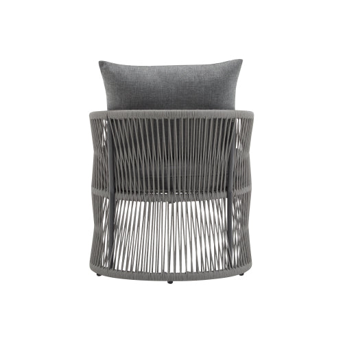 Modern Gray Curved Aluminum Lounge Chair with Stylish Rope-Weave Design and Cushioned Comfort, Perfect for Outdoor Living