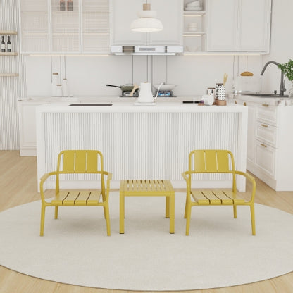 Holiday - 2-Piece PP Single-Seater Chairs + Coffee Table Set – Indoor/Outdoor Multi-Purpose Furniture for Living Room, Balcony, Beach (No Assembly Chairs, Easy Setup Table) – Polypropylene, Yellow