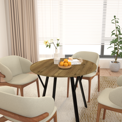 35.43 Inch Round Dining Table with MDF Top and Black Metal Legs