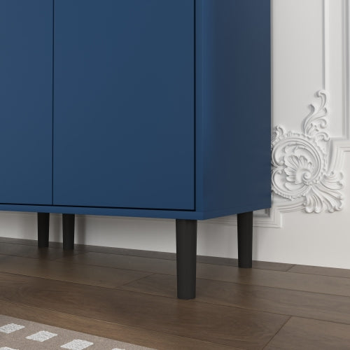 Navy Blue 4-Door Adjustable Tempered Glass Tall Storage Bookcase Cabinet