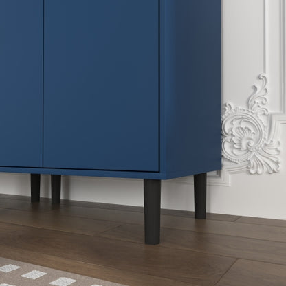 Navy Blue 4-Door Adjustable Tempered Glass Tall Storage Bookcase Cabinet