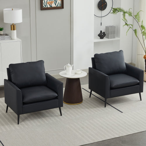 TS Cat paw leather upholstered sofa 2PC black,Nordic retro light luxury living room balcony bedroom single casual sofa chair
