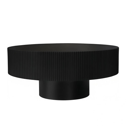 Black Fluted Round Pedestal Coffee Table, Mid Century Modern