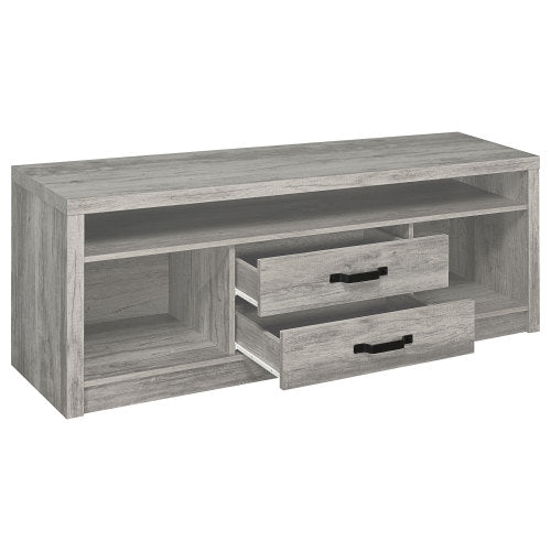 Weathered Grey Driftwood 59 Inch 2-Drawer Rustic TV Stand
