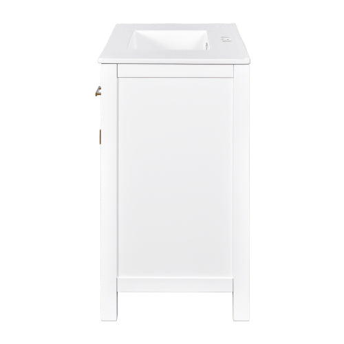 36'' Bathroom Vanity with Ceramic Sink Combo Set,Modern Freestanding Single Bathroom Cabinet with 4 Drawers & 2 Cabinets,Storage Cabinet for Bathroom, Solid Wood Frame Vanity Set, White