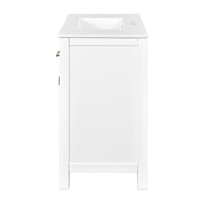 36'' Bathroom Vanity with Ceramic Sink Combo Set,Modern Freestanding Single Bathroom Cabinet with 4 Drawers & 2 Cabinets,Storage Cabinet for Bathroom, Solid Wood Frame Vanity Set, White