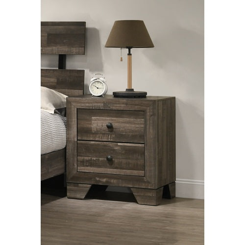 Rustic Brown Gray Nightstand with 2 Drawers, Wooden Bedroom Storage Side Table