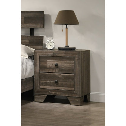 Rustic Brown Gray Nightstand with 2 Drawers, Wooden Bedroom Storage Side Table