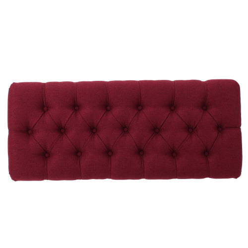 Red Tufted Ottoman Bench with Diamond Stitching and Half Circle Legs