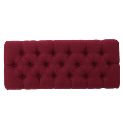Red Tufted Ottoman Bench with Diamond Stitching and Half Circle Legs