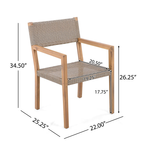 Outdoor Dining Chairs Set of 2, Light Teak Acacia Wood Frame and Multi Light Brown PE Wicker, Ideal for Patios, Gardens