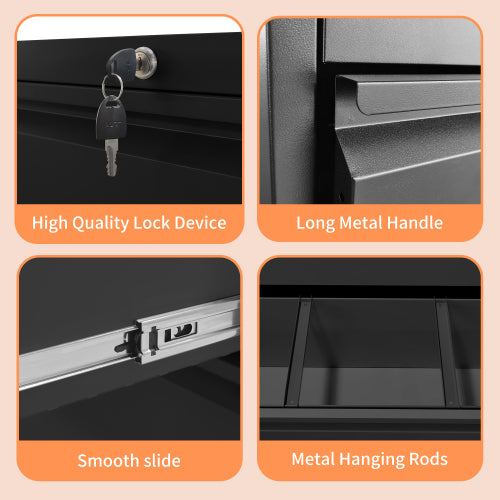 2 Drawer Metal File Cabinet with Lock for Letter Legal A4 Files Black