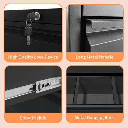 2 Drawer Metal File Cabinet with Lock for Letter Legal A4 Files Black