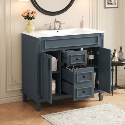 36'' Bathroom Vanity with Top Sink, Modern Bathroom Storage Cabinet with 2 Soft Closing Doors and 2 Drawers, Single Sink Bathroom Vanity