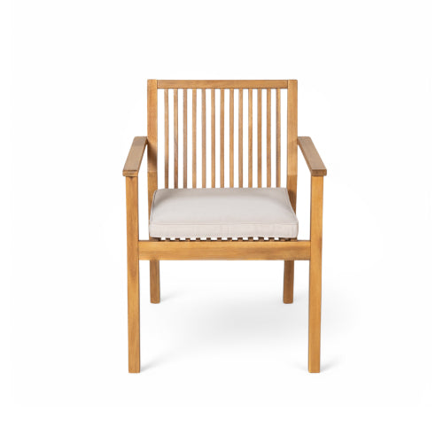 Patio Dining Chair Set of 2 - Sturdy Acacia Wood, Comfortable Waterproof Seating, 400 lbs Capacity, Natural Color Frame