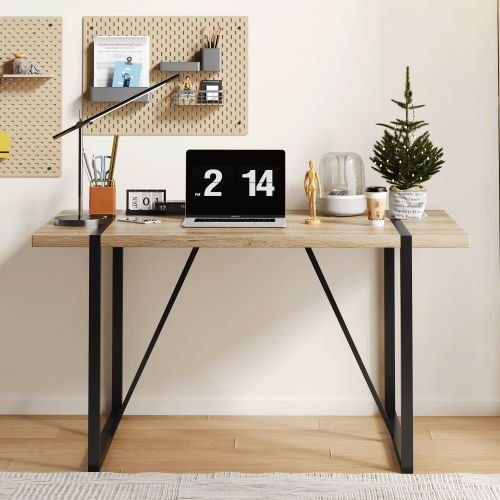 Rustic Industrial Dining Table with Thick Wood Top and Black Metal Legs