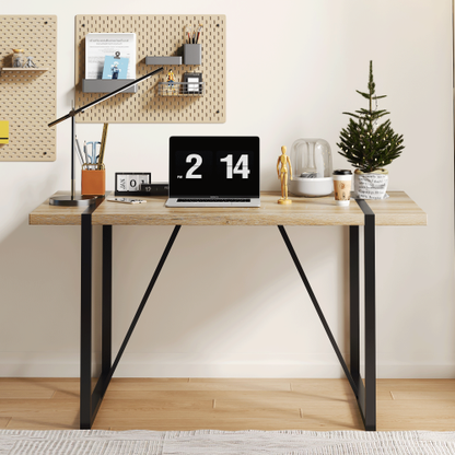 Rustic Industrial Dining Table with Thick Wood Top and Black Metal Legs