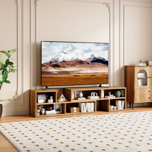 Extendable Rustic Wood Grain Modular TV Stand Freestyle Combination Open Cubby Media Console