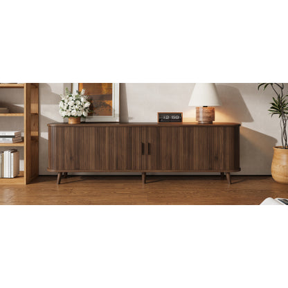 70 inch Modern TV Stand for TVs Up to 80 inch, Wood Grain Media Console with Solid Wood Legs