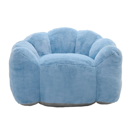 Blue Lotus-Shape Compression Bean Bag Sofa with Pull Ring, No Assembly