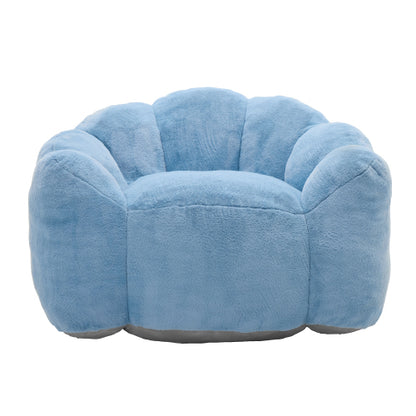 Blue Lotus-Shape Compression Bean Bag Sofa with Pull Ring, No Assembly