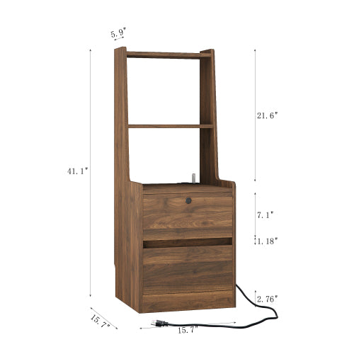 Nightstands Set of 2, with Charging Station, Smart Nightstand with Night Light, Modern Night Stand with Bookshelf, Bedside Tables with Storage Cabinet for Bedroom, Wood