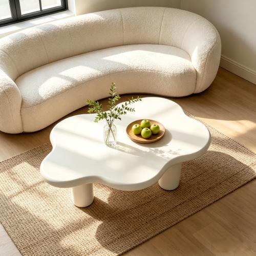 40 Inch White Cloud Coffee Table Modern MDF Living Room Center Table