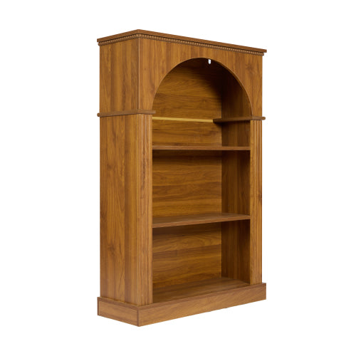 Light Walnut 3-Tier Arched Open Bookshelf Beaded Trim Eco-Friendly Wood Living Room Hallway Display Shelf