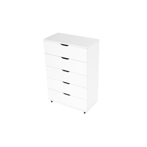White 5-Drawer Dresser with Wheels – Modern Storage Cabinet