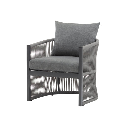 [Set of 2] Modern Gray Curved Aluminum Lounge Chair with Stylish Rope-Weave Design and Cushioned Comfort, Perfect for Outdoor Living