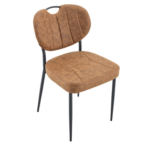 Set of 4 Tech Fabric Upholstered Dining Chairs, High-Resilience Sponge, Spray Coated Metal Legs, Light Brown