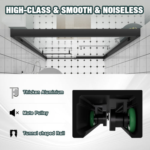 44-48"x76" Aluminum Frame Double Sliding Shower Door,Bypass Bathroom Sliding Door with Premium 1/4" (6mm) Clear Tempered Glass, Black Hardware Sliding Glass Shower Enclosure,Matte Black Finished