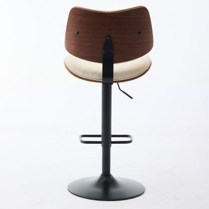 Walnut Bentwood Bar Stools Mid Century Modern Adjustable Counter Height Black Leather Upholstered 360¡ãSwivel Bar Chairs for Kitchen Island/Dining Room/Cafe, 1 chair/1carton,Beige