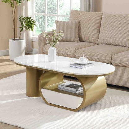 47.24inch  Oval Faux Marble Coffee Table with Drawer